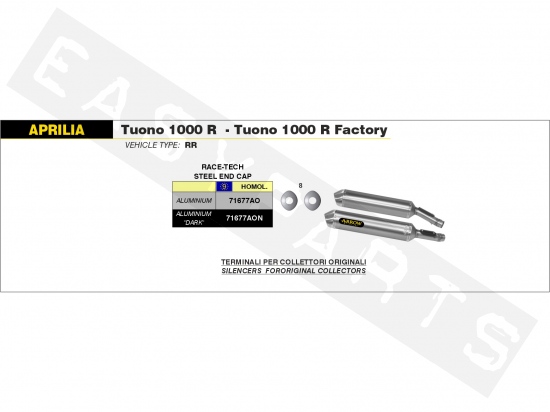 Silencieux ARROW Race-Tech Alu.Dark Aprilia RSV2- Tuono 1000 E2-E3 2004-2009